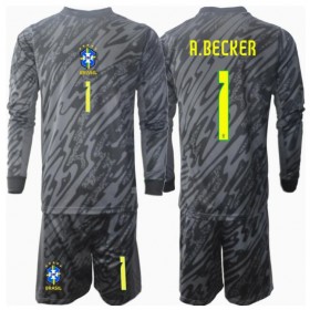 Brasilien Alisson Becker #1 Målvakt Borta Kläder Barn Copa America 2024 Långärmad (+ Korta byxor)